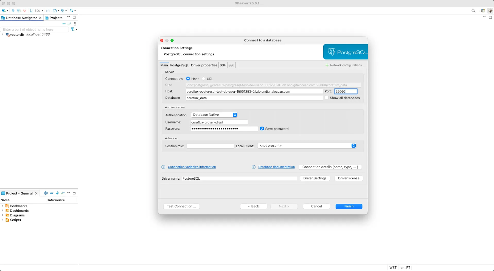 Testing PostgreSQL connection in DBeaver
