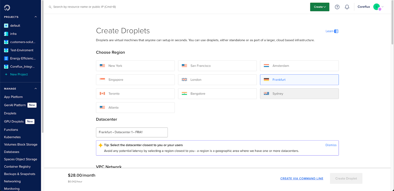 Creating a new DigitalOcean Droplet